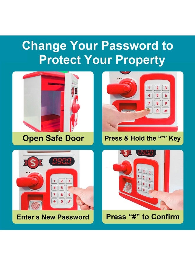 vGRASSP VGRASSP Money Safe Piggy Bank (The Gullak) Toy for Kids and Adults with 3 Step Unlock - Feed Number Password Touch Finger Sensor Then Twist Handle to Open The Door (Red - White) - Image 3