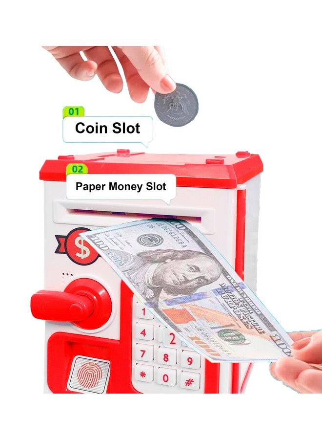 vGRASSP VGRASSP Money Safe Piggy Bank (The Gullak) Toy for Kids and Adults with 3 Step Unlock - Feed Number Password Touch Finger Sensor Then Twist Handle to Open The Door (Red - White) - Image 5