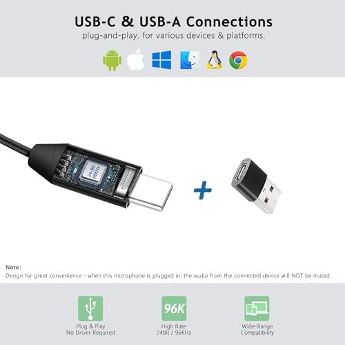 DUNGZDUZ USB C Lavalier Microphone, Omni Condenser Clip-on Mic for iPhone 17/16/15, Samsung, Google, Oneplus, with USB-A for Computer & Laptop, 6.6FT, External Lapel Mic for Youtube, Interview & Podcast - Image 3