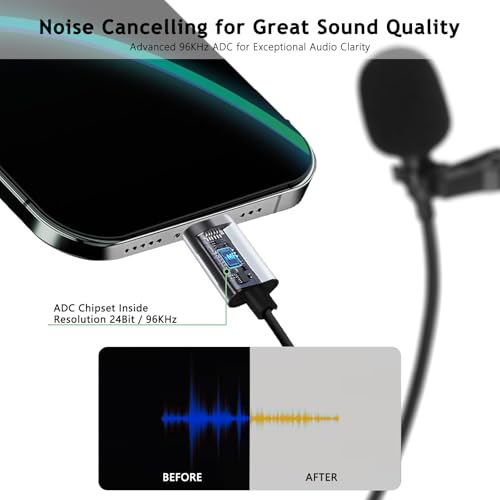 DUNGZDUZ USB C Lavalier Microphone, Omni Condenser Clip-on Mic for iPhone 17/16/15, Samsung, Google, Oneplus, with USB-A for Computer & Laptop, 6.6FT, External Lapel Mic for Youtube, Interview & Podcast - Image 4