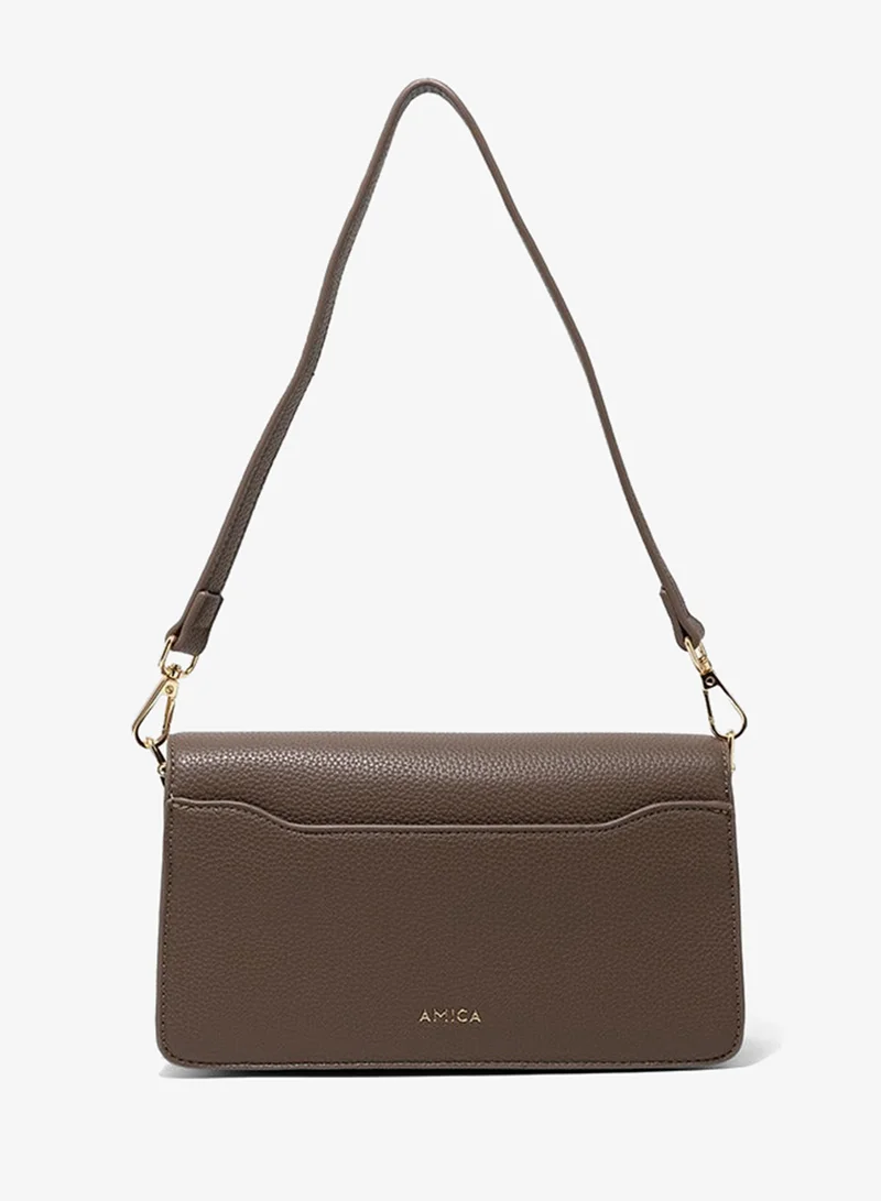 Amica  AMICA AMI Textured Shoulder Bag - Taupe for Women | Best Price UAE