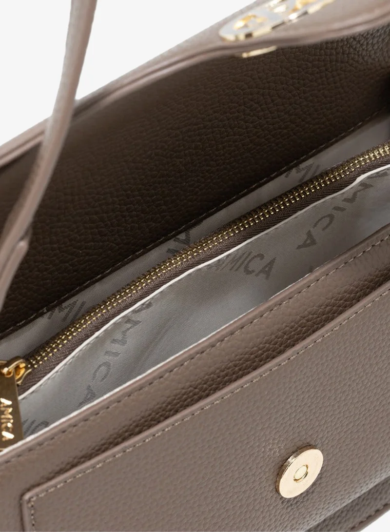 Amica  AMICA AMI Textured Shoulder Bag - Taupe for Women | Best Price UAE