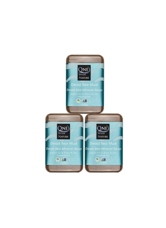 ONE WITH NATURE - Dead Sea Salt Mud 4 Oz Soap 3 Pk Dead Sea Salt Shea Butter Argan Oil Magnesium Sulfur Mineral Soap. All Skin Types Problem Skin. Acne Eczema Psoriasis 100% Natural Therapeutic - Image 1