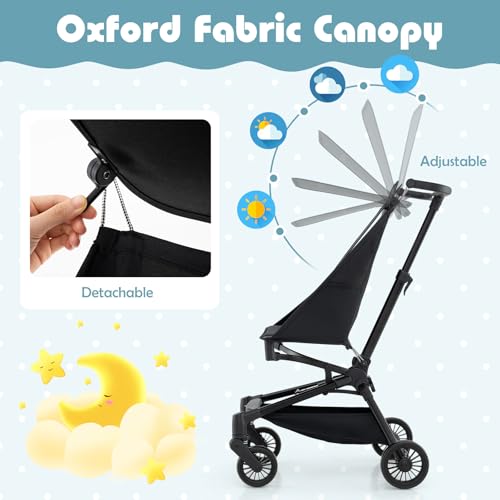 BABY JOY Lightweight Stroller, Compact Travel Stroller for Airplane with Easy One-Hand Fold, Adjustable Canopy, Storage Basket & All-Terrain Wheels for Toddlers 6-36 Months (Black) - Image 4