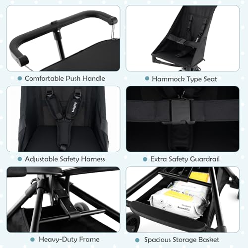 BABY JOY Lightweight Stroller, Compact Travel Stroller for Airplane with Easy One-Hand Fold, Adjustable Canopy, Storage Basket & All-Terrain Wheels for Toddlers 6-36 Months (Black) - Image 3