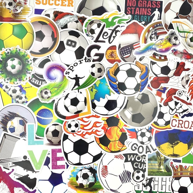 AOWDIAO 100 Pieces Soccer Stickers, Vinyl Waterproof Stickers Pack, Soccer Gifts, Party Favors & Decorations - Image 2