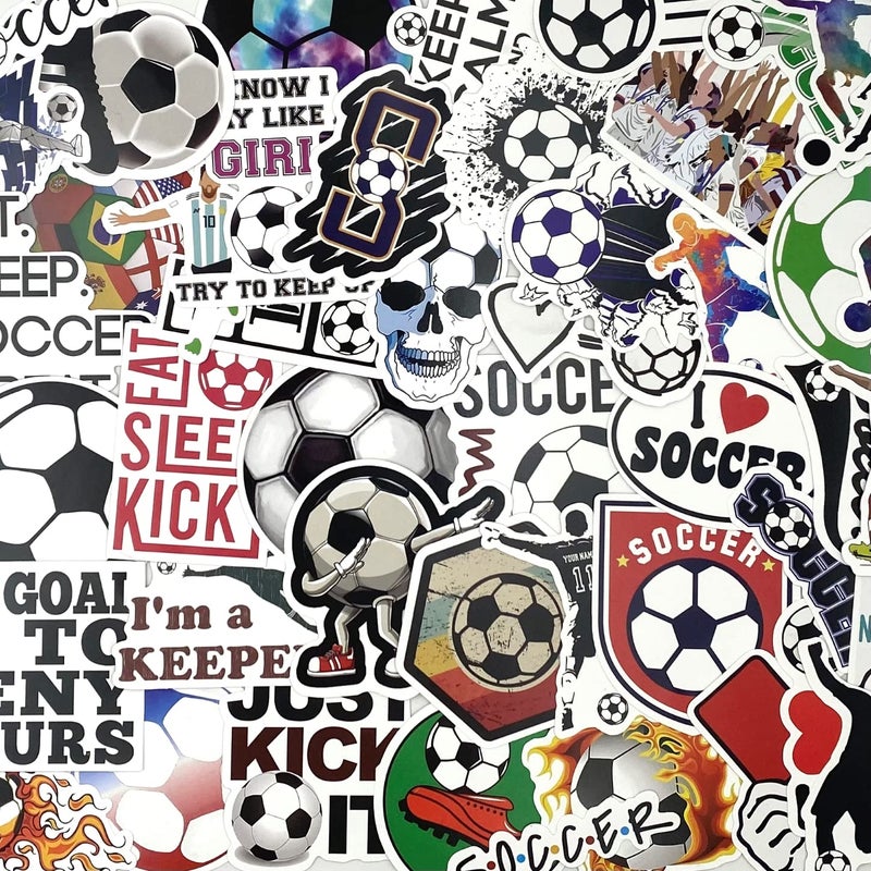 AOWDIAO 100 Pieces Soccer Stickers, Vinyl Waterproof Stickers Pack, Soccer Gifts, Party Favors & Decorations - Image 3