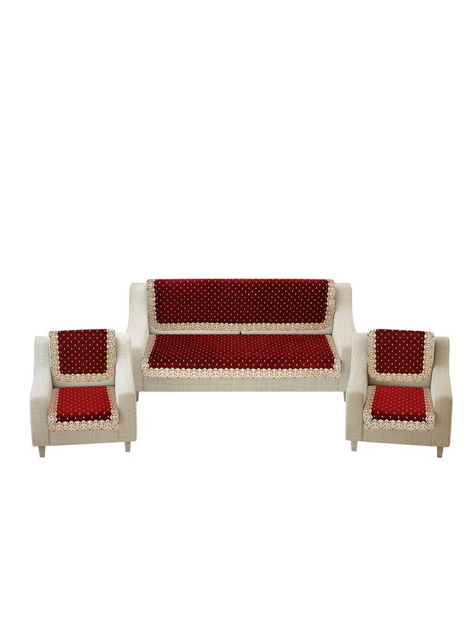 Dazzling DECOR Velvet Sofa Cover Set of 5 Seater - Premium Sofa Covers 3 Seater and 2 Seater Full Cover Set for Couch Seat - Heavy Fabric Sofa Slip Protector with Back Covers, 2801_Maroon - Image 2