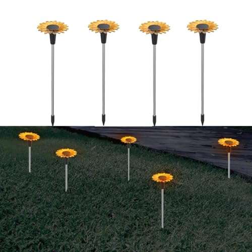 hardoll Sunflower Shaped Solar Lights Outdoor Waterproof, Warm White Decorative Solar Light for Garden, Home & Pathway, Solar Lamp for Lawn, Patio & Decoration,(Pack of 4) - Image 1