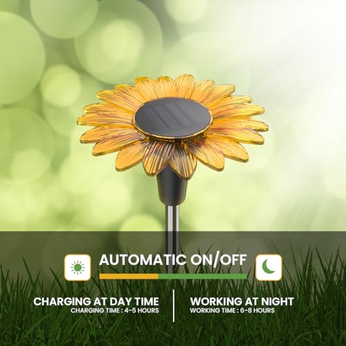 hardoll Sunflower Shaped Solar Lights Outdoor Waterproof, Warm White Decorative Solar Light for Garden, Home & Pathway, Solar Lamp for Lawn, Patio & Decoration,(Pack of 4) - Image 5