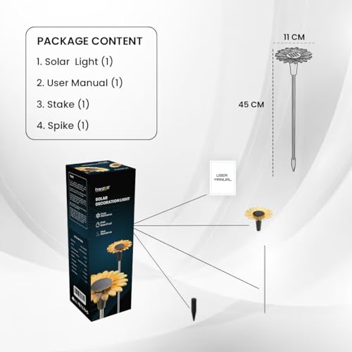 hardoll Sunflower Shaped Solar Lights Outdoor Waterproof, Warm White Decorative Solar Light for Garden, Home & Pathway, Solar Lamp for Lawn, Patio & Decoration,(Pack of 4) - Image 4