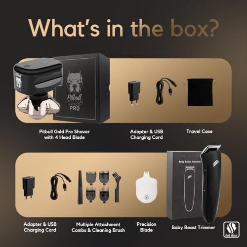Skull Shaver Pitbull Gold Plus with Baby Beast Trimmer: Electric Head Shaver and Trimmer for Head, Underarms, Chest, Back Grooming Kit, Waterproof, No Nicks - Image 2