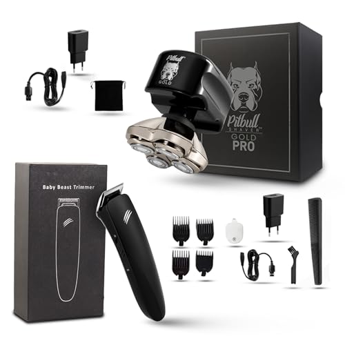 Skull Shaver Pitbull Gold Plus with Baby Beast Trimmer: Electric Head Shaver and Trimmer for Head, Underarms, Chest, Back Grooming Kit, Waterproof, No Nicks - Image 1