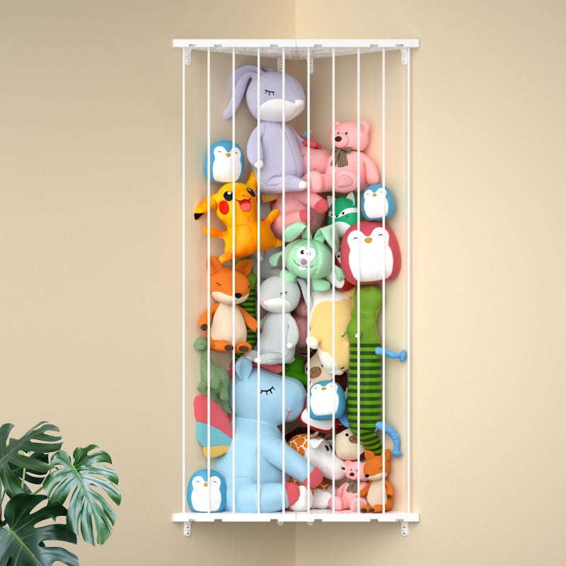 Befayoo Stuffed Animal Storage Shelf OrganizerPatented Corner Stuffed Animal Holder Length Adjustable Wall Plush Storage for Nursery Playroom Bedroom Kids Room White Extra Large - Image 2