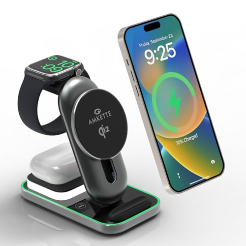 Amkette PowerPro Air 920, 3-in-1 Qi2 Certified 23W Magsafe Wireless Charger for iPhone | Compatible with iPhone 16,15,14,13,12 Series | AirPods 4th,3rd,2nd Gen/Pro | Apple Watch 10/9/8/7/6/5/SE/Ultra - Image 1