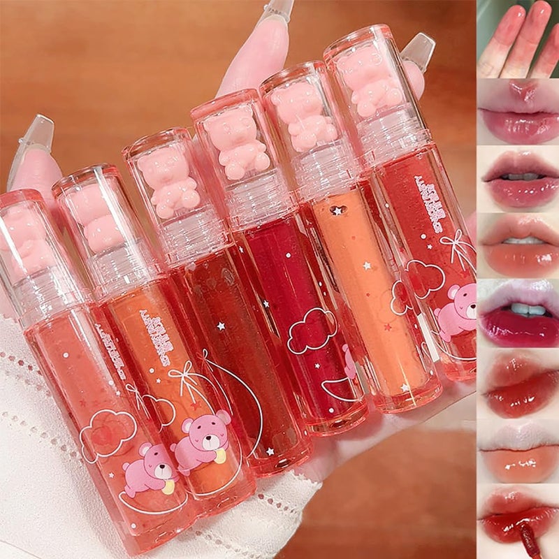 6 Colors Bear Hydrating Lip Gloss Liquid Lipstick Set Cute Bear Jelly Lipstick Moisturizing Sweet Lip Glaze Set Bear Beauty Makeup A