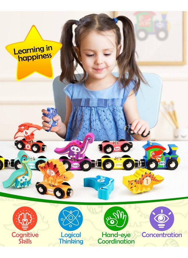 Vanmor Vanmor Wooden Dinosaur Train Set for Toddlers - Magnetic Dinosaur Toys and Number Train, Perfect for Toddler Activities, Birthdays, and Educational Gifts for Boys Aged 3-5,Dinosaur Easter Gift  - Image 2