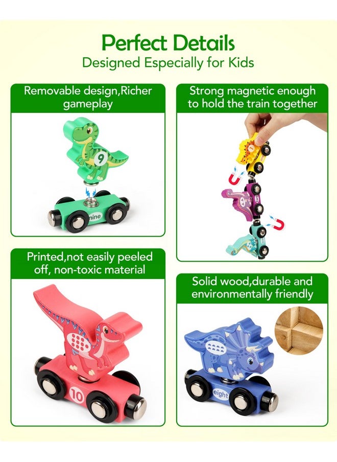 Vanmor Vanmor Wooden Dinosaur Train Set for Toddlers - Magnetic Dinosaur Toys and Number Train, Perfect for Toddler Activities, Birthdays, and Educational Gifts for Boys Aged 3-5,Dinosaur Easter Gift  - Image 4