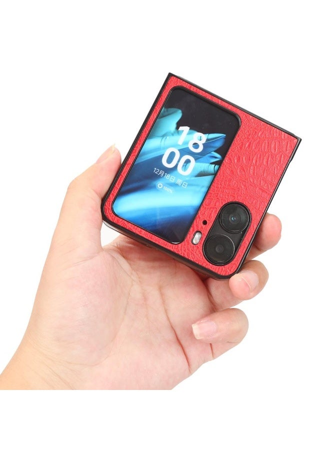 HuHa Case Cover For OPPO Find N2 Flip Crocodile Texture Phone Case(Red) - Image 4