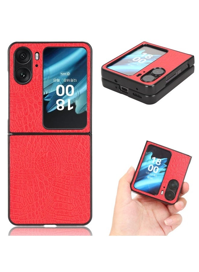 HuHa Case Cover For OPPO Find N2 Flip Crocodile Texture Phone Case(Red) - Image 1