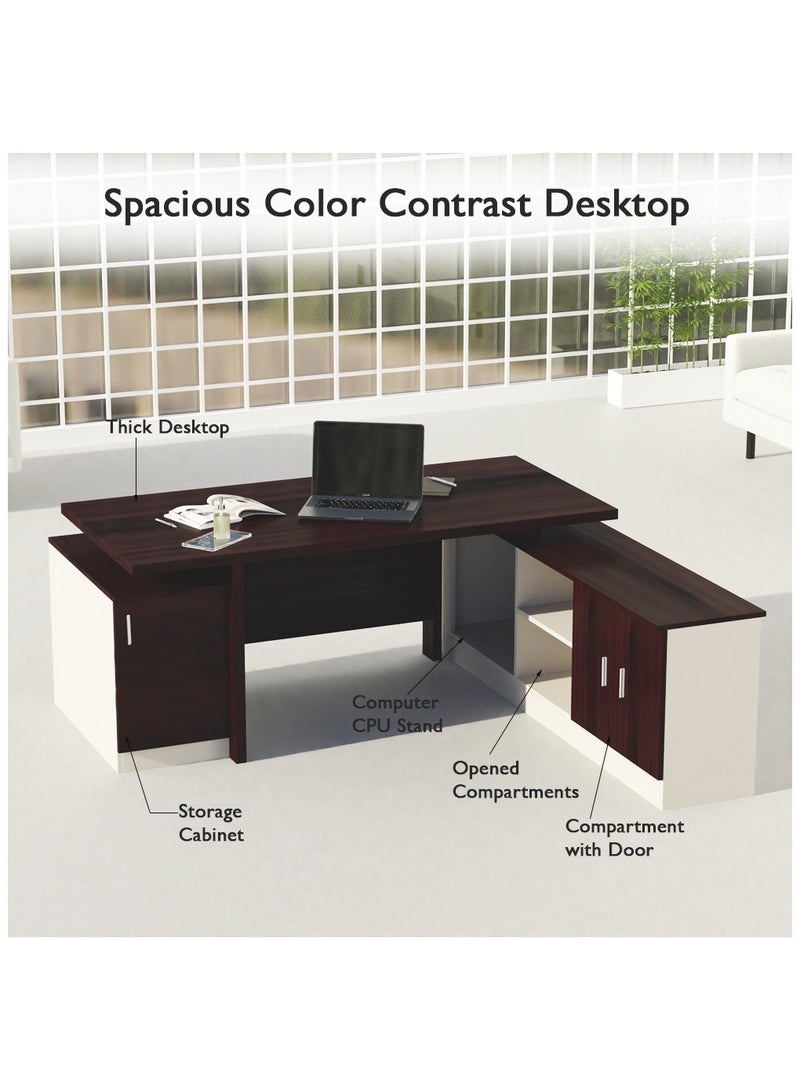 ماهاماي مكتب عمل تنفيذي حديث من مجموعة ماهماي سامتيدا 193 مع خزانة ومكتب كمبيوتر محمول بلمسة نهائية خشبية، مثالي للمنزل والمكتب - لون الجوز الداكن - Image 3