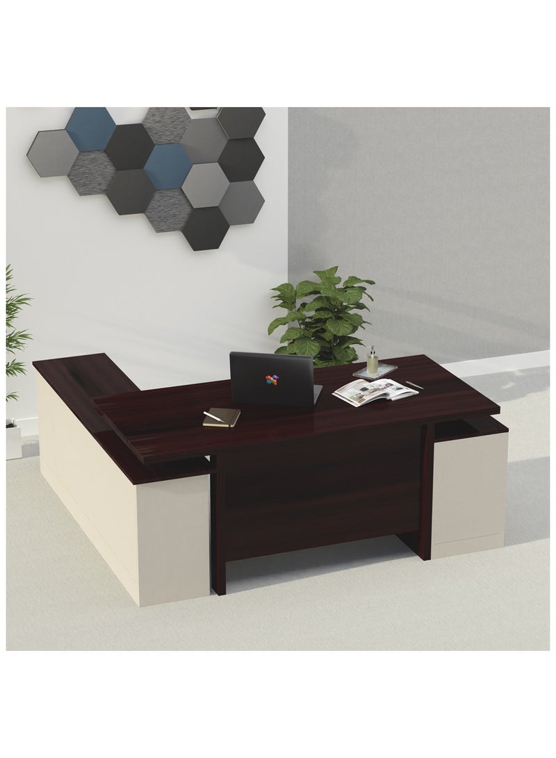 ماهاماي مكتب عمل تنفيذي حديث من مجموعة ماهماي سامتيدا 193 مع خزانة ومكتب كمبيوتر محمول بلمسة نهائية خشبية، مثالي للمنزل والمكتب - لون الجوز الداكن - Image 4