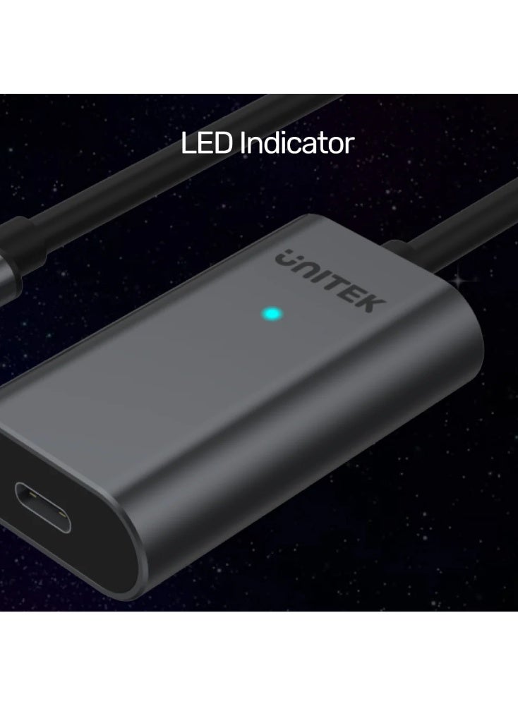 UNITEK كابل تمديد نشط USB-C بطول 5 متر بسرعة 5 جيجابت في الثانية، هيكل من الألمنيوم ومنفذ طاقة DC إضافي - Image 5
