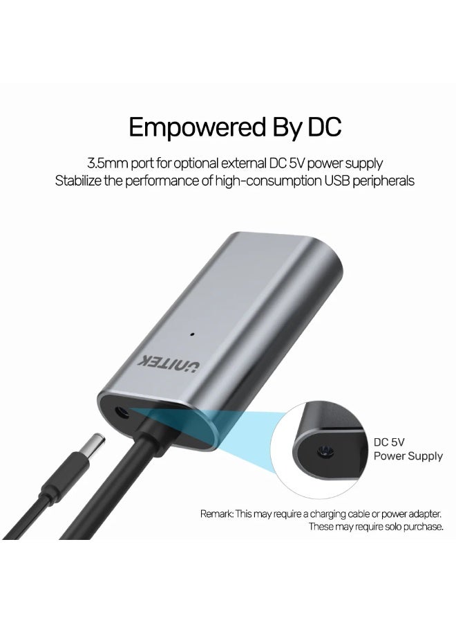 UNITEK كابل تمديد نشط USB-C بطول 5 متر بسرعة 5 جيجابت في الثانية، هيكل من الألمنيوم ومنفذ طاقة DC إضافي - Image 3