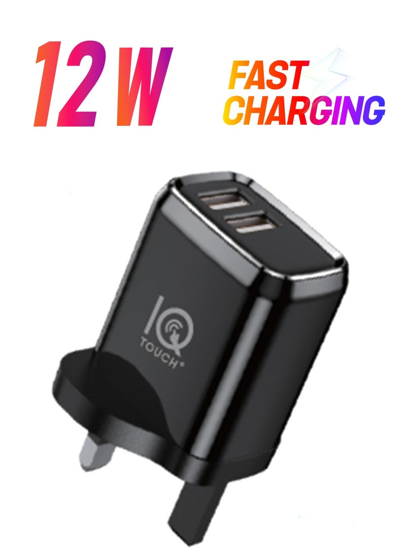 IQ TOUCH 2P Dual USB Ports Fast Wall Charger 2.4A, Black - Image 3