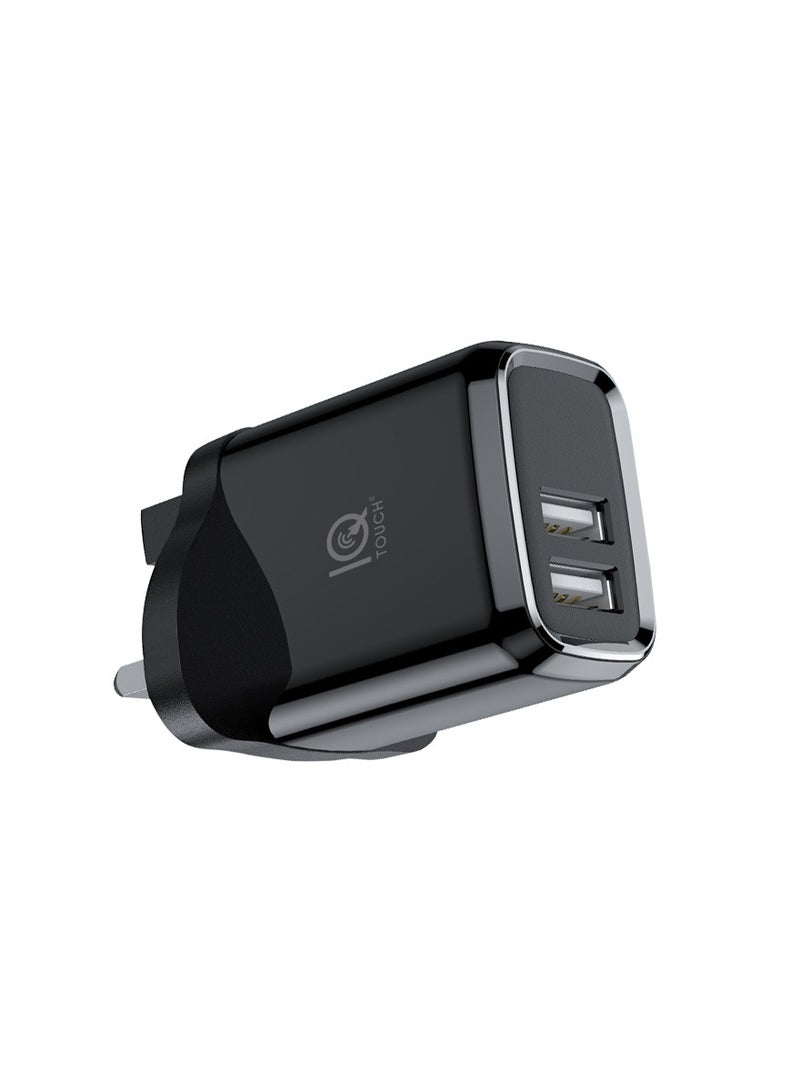 IQ TOUCH 2P Dual USB Ports Fast Wall Charger 2.4A, Black - Image 2