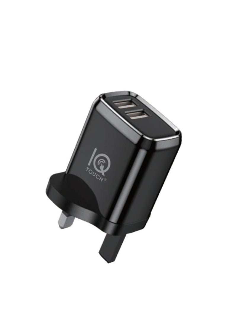 IQ TOUCH 2P Dual USB Ports Fast Wall Charger 2.4A, Black - Image 1