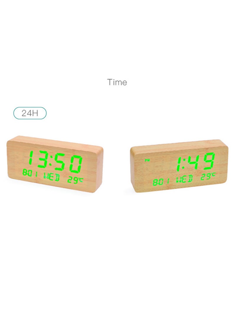 Crony 1501 LED Perpetual Calendar Week Wooden Alarm Clock Thermometer Weekday Alarm Clock  - Image 3