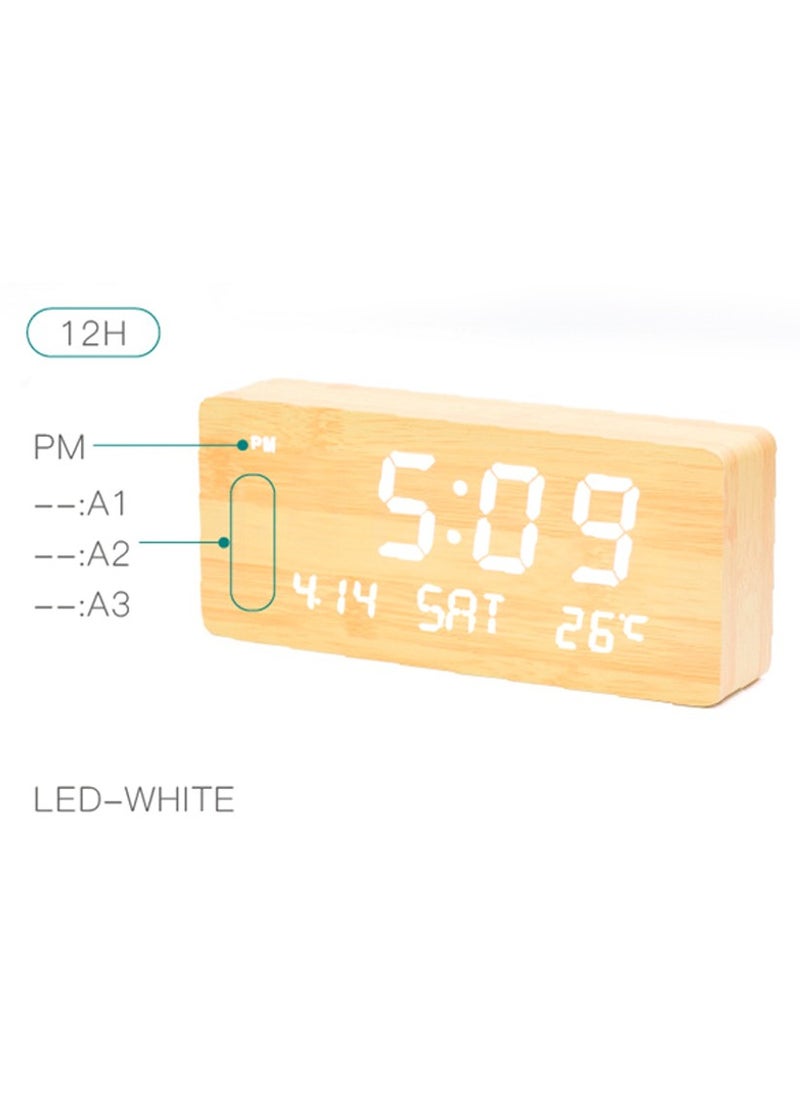 Crony 1501 LED Perpetual Calendar Week Wooden Alarm Clock Thermometer Weekday Alarm Clock  - Image 2