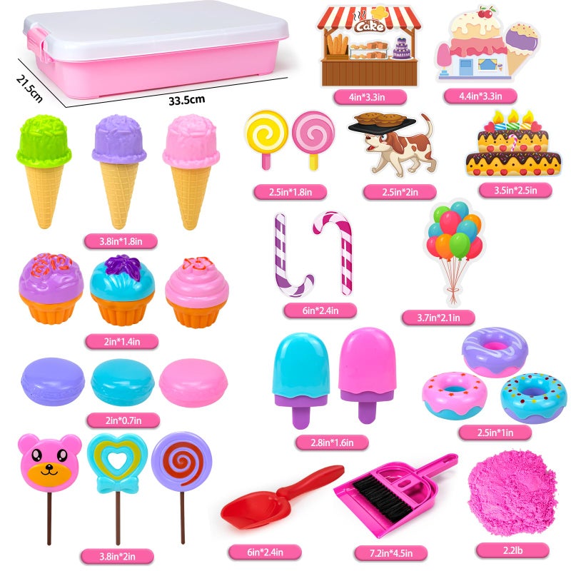 Hymaz Play Sand Kit for Girls Ice Cream Sensory Bin Sandbox Creative Bake Shop with 22lbs Magic Sand Ice Cream  Cake Models Cleaning Tools Pretend Beach Cake Stand Toys Gift for Toddler Ages 38 - Image 3
