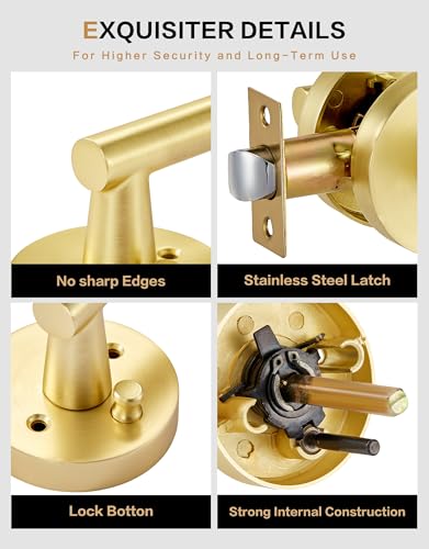 Lethato Brushed Gold Door Handles Interior Gold Interior Door Handle Heavy Duty Interior BedroomBathroom Lever Door Handle Interior1 Pack - Image 3