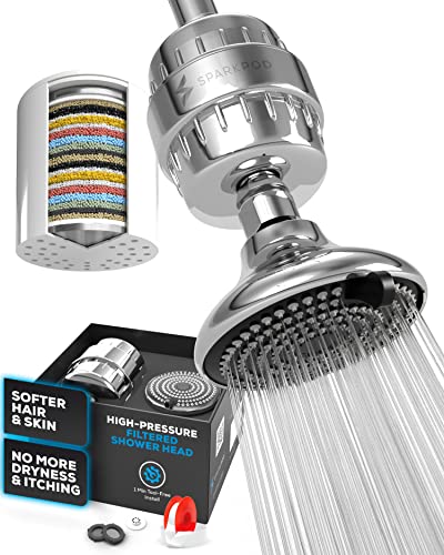 SparkPod 23Stage Filtered Shower Head with 3 Spray Settings High Pressure Shower Head with Filters for Dry Hair and Skin Showerhead with Filter Reduces Chlorine Heavy Metals Polished Chrome - Image 1