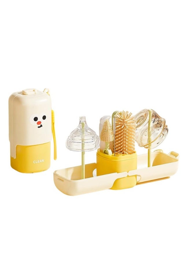 Clean 7in1 Travel Bottle Cleaner kit, Baby Essentials Bottle Brush Set, with Bottle Brush, Brush, Soap Dispenser, Straw Cleaner Brush, Bottle Drying Rack, Drainage Tray, Baby Travel Essential