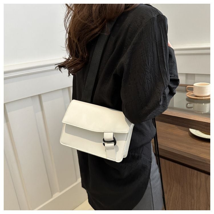 Solid Color Trendy Retro Fashion Simple New 2025 Textured Woven Shoulder Strap Small Square Bag Women'S Bag White Large - Image 5