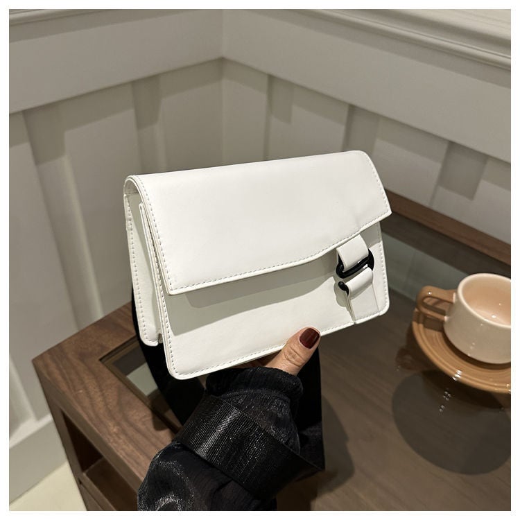 Solid Color Trendy Retro Fashion Simple New 2025 Textured Woven Shoulder Strap Small Square Bag Women'S Bag White Large - Image 3