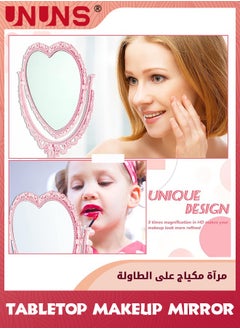 UNUNS Makeup Mirror,Tabletop Vanity Mirror Double Sided Magnifying Makeup Mirror,Lovely Heart Shaped Cosmetic Mirror with 360 Degree Rotation,Bathroom Bedroom Mirror-Pink Heart Shape  - Image 3