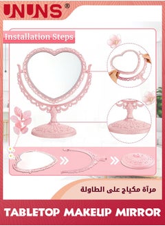 UNUNS Makeup Mirror,Tabletop Vanity Mirror Double Sided Magnifying Makeup Mirror,Lovely Heart Shaped Cosmetic Mirror with 360 Degree Rotation,Bathroom Bedroom Mirror-Pink Heart Shape  - Image 4