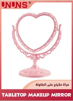UNUNS Makeup Mirror,Tabletop Vanity Mirror Double Sided Magnifying Makeup Mirror,Lovely Heart Shaped Cosmetic Mirror with 360 Degree Rotation,Bathroom Bedroom Mirror-Pink Heart Shape  - Image 1