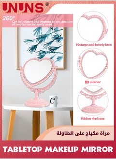 UNUNS Makeup Mirror,Tabletop Vanity Mirror Double Sided Magnifying Makeup Mirror,Lovely Heart Shaped Cosmetic Mirror with 360 Degree Rotation,Bathroom Bedroom Mirror-Pink Heart Shape  - Image 2