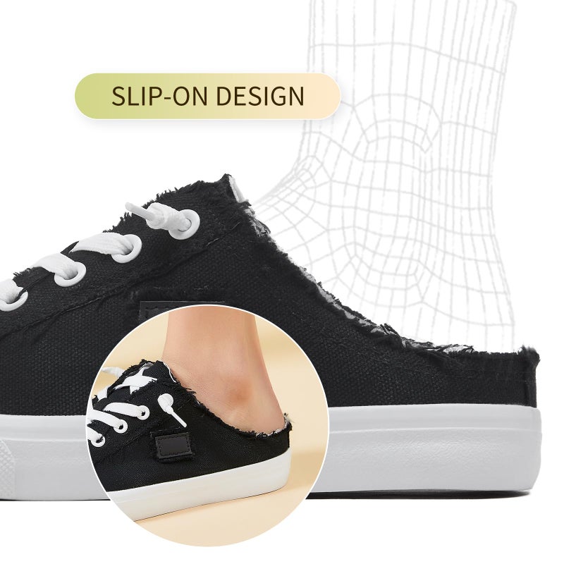 BENPAO Womens Canvas Mules White Slip on Fashion Sneakers Black Loafers Comfortable Casual Shoes for Women(Black,US9.5) - Image 4