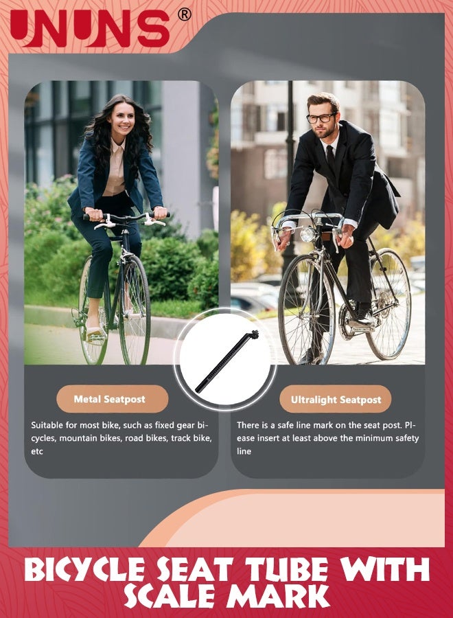 يو إن يو إن أس Bike Seat Posts,27.2x300mm Bicycle Seatpost With Scale Mark,Adjustable Aluminum Alloy Tube Fixing Clip,Universal Black Cycling Replacement Kit For MTB Mountain Road Bikes - Image 3