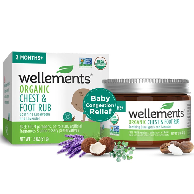 Wellements Organic Baby Chest Foot Rub for 3 Months 18 Fl Oz Soothes Comforts Baby congestion relief with Eucalyptus and Lavender Free From Petroleum Menthol and Artificial Fragrance