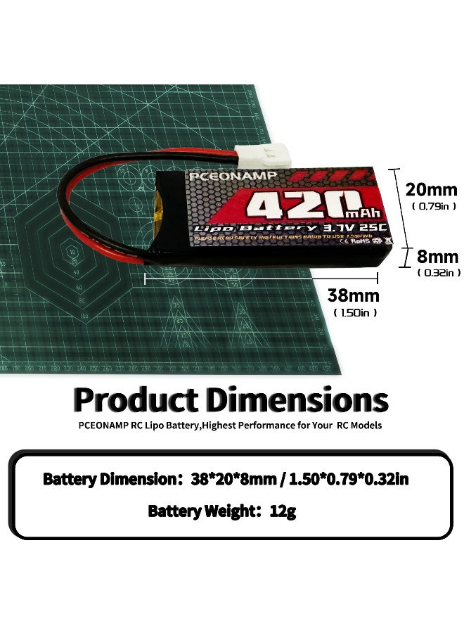 بيسيونأمب بطارية 3.7V 420mAh 25C مع Molex Plug 5 قطع بطارية Lipo مناسبة لـ SYMA Q11 H99W H6C H31 H98 TR-C385 TR-F22 TR-P51 قطع غيار الطائرات طراز الطائرة بدون طيار AT-96 مع شاحن 5in1 - Image 2