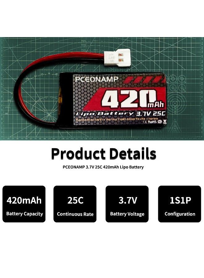 بيسيونأمب بطارية 3.7V 420mAh 25C مع Molex Plug 5 قطع بطارية Lipo مناسبة لـ SYMA Q11 H99W H6C H31 H98 TR-C385 TR-F22 TR-P51 قطع غيار الطائرات طراز الطائرة بدون طيار AT-96 مع شاحن 5in1 - Image 3