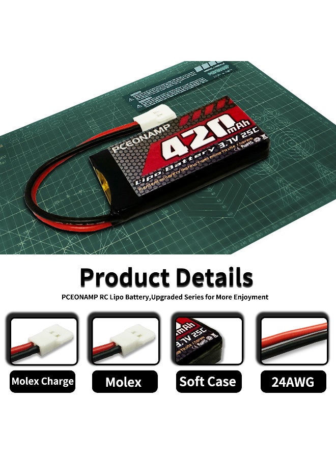 بيسيونأمب بطارية 3.7V 420mAh 25C مع Molex Plug 5 قطع بطارية Lipo مناسبة لـ SYMA Q11 H99W H6C H31 H98 TR-C385 TR-F22 TR-P51 قطع غيار الطائرات طراز الطائرة بدون طيار AT-96 مع شاحن 5in1 - Image 4