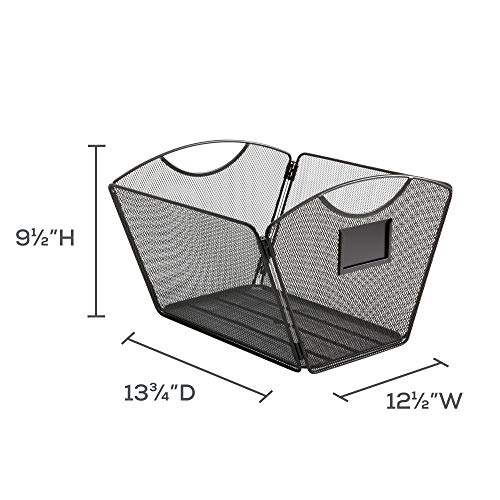 Safco Onyx Letter-Size Desktop Tub File, Collapsible For Compact Storage, Integrated Handles, Steel Mesh, Black - Image 2